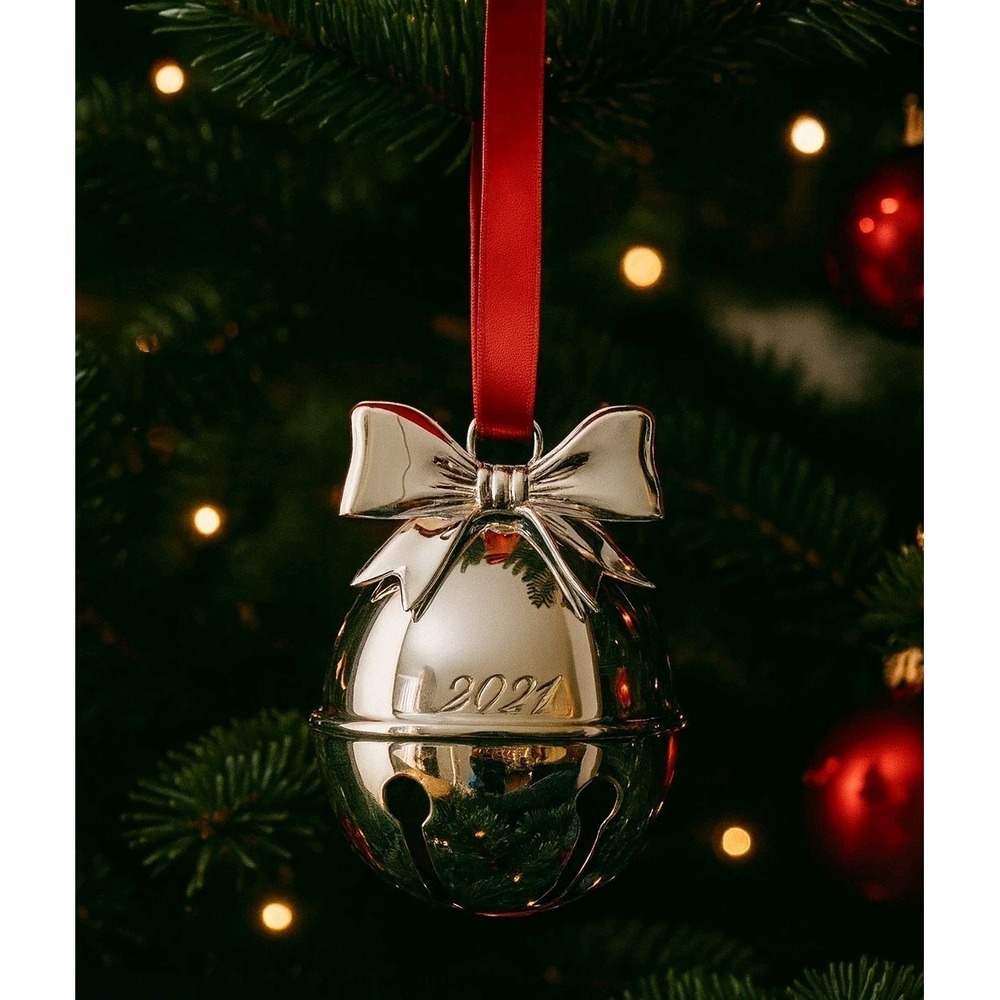NIB Lenox 2024 Silver Jingle Bell W/ Bow Trad. Ornament Cottagecore Retail‎ $100